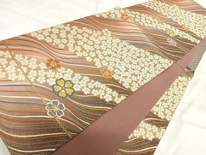 平和屋着物◎六通柄袋帯 唐織 流水花文 金糸 正絹 逸品 AABI5602yx