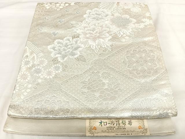 平和屋着物◎西陣あさぎ 六通柄袋帯 道長取孔雀文 オロール箔 銀糸 正絹 逸品 AABI5604yx