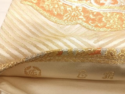平和屋着物◎六通柄袋帯 花蝶文 金銀糸 正絹 逸品 AABI5608yx
