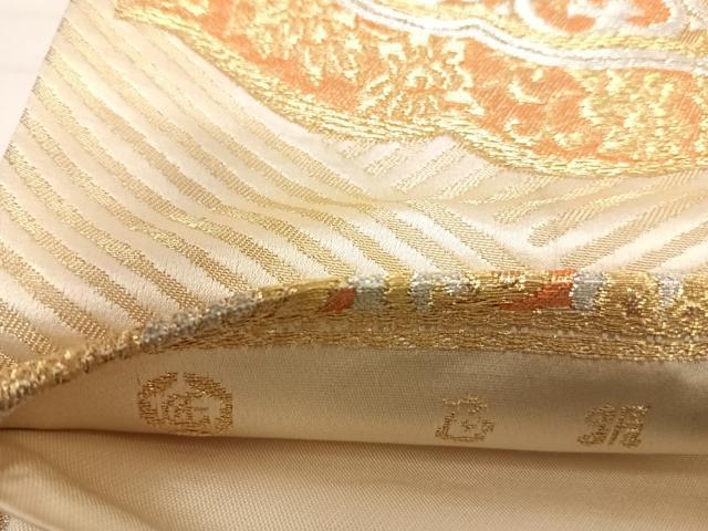 平和屋着物◎六通柄袋帯 花蝶文 金銀糸 正絹 逸品 AABI5608yx