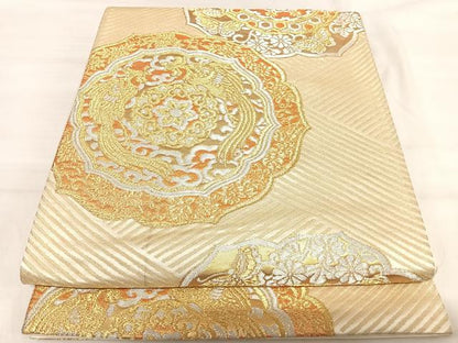 平和屋着物◎六通柄袋帯 花蝶文 金銀糸 正絹 逸品 AABI5608yx