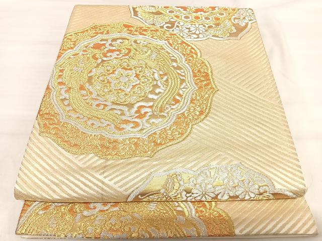 平和屋着物◎六通柄袋帯 花蝶文 金銀糸 正絹 逸品 AABI5608yx