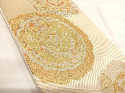 平和屋着物◎六通柄袋帯 花蝶文 金銀糸 正絹 逸品 AABI5608yx