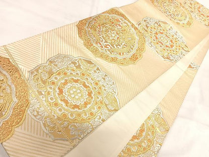 平和屋着物◎六通柄袋帯 花蝶文 金銀糸 正絹 逸品 AABI5608yx