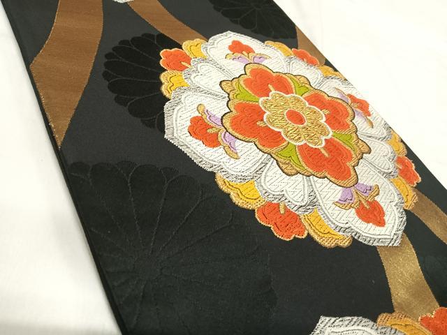 平和屋着物◎六通柄袋帯 唐織 立涌花文 黒地 金銀糸 正絹 逸品 AABI5609yx