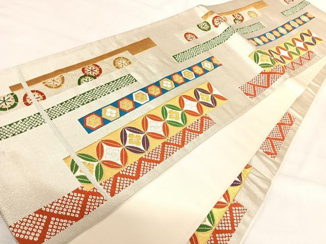 平和屋着物◎六通柄袋帯 短冊吉祥文 金銀糸 正絹 逸品 AABI5610yx