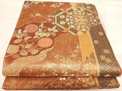 平和屋着物◎六通柄袋帯　道長蜀江花文　金糸　正絹　逸品　AABI5613yx