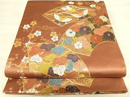 平和屋着物◎六通柄袋帯　唐織　地紙花蝶文　金糸　正絹　逸品　AABI5615yx