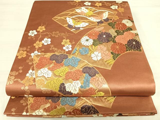 平和屋着物◎六通柄袋帯　唐織　地紙花蝶文　金糸　正絹　逸品　AABI5615yx