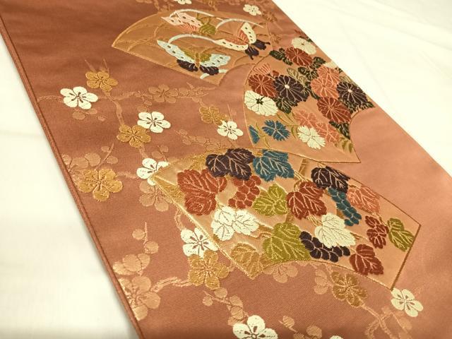 平和屋着物◎六通柄袋帯　唐織　地紙花蝶文　金糸　正絹　逸品　AABI5615yx