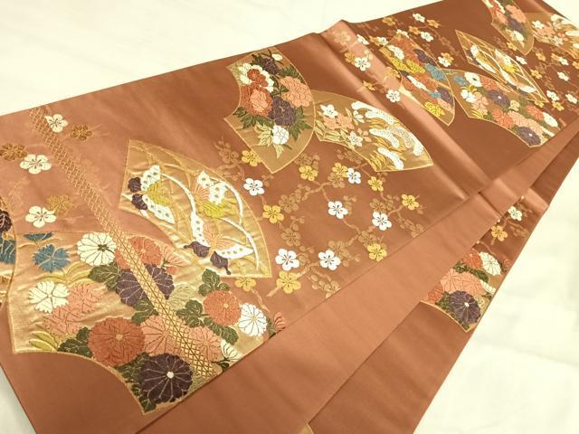 平和屋着物◎六通柄袋帯　唐織　地紙花蝶文　金糸　正絹　逸品　AABI5615yx