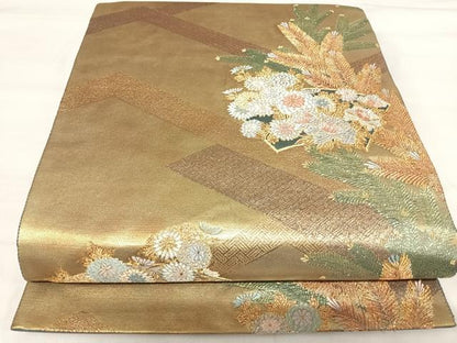 平和屋着物◎六通柄袋帯 地紙花文 金銀糸 正絹 逸品 AABI5616yx