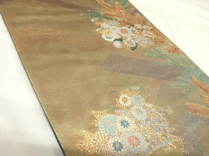 平和屋着物◎六通柄袋帯 地紙花文 金銀糸 正絹 逸品 AABI5616yx