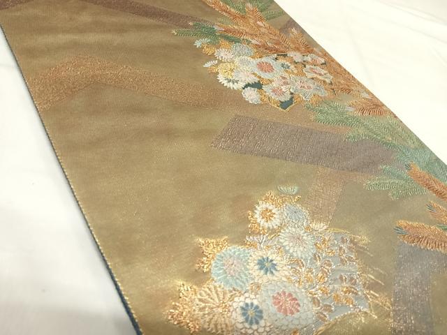 平和屋着物◎六通柄袋帯 地紙花文 金銀糸 正絹 逸品 AABI5616yx