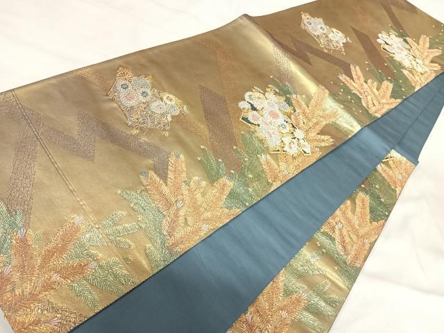 平和屋着物◎六通柄袋帯 地紙花文 金銀糸 正絹 逸品 AABI5616yx