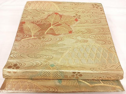 平和屋着物◎佐賀錦 六通柄袋帯 流水花籬文 金糸 正絹 逸品 AABI5618yx