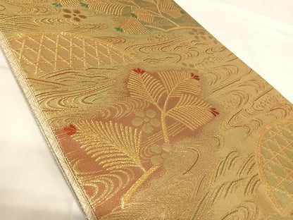 平和屋着物◎佐賀錦 六通柄袋帯 流水花籬文 金糸 正絹 逸品 AABI5618yx