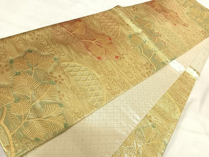 平和屋着物◎佐賀錦 六通柄袋帯 流水花籬文 金糸 正絹 逸品 AABI5618yx