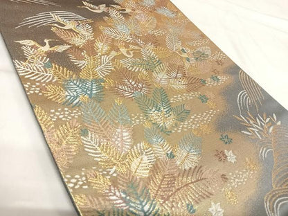 平和屋着物◎六通柄袋帯 飛鶴松文 金糸 正絹 逸品 AABI5622yx
