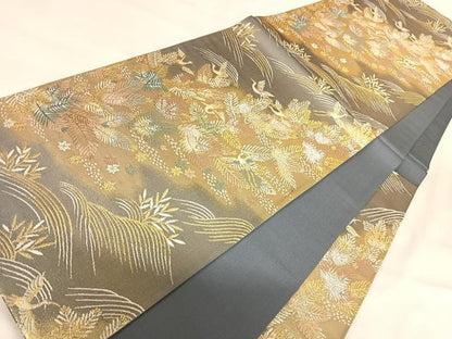 平和屋着物◎六通柄袋帯 飛鶴松文 金糸 正絹 逸品 AABI5622yx