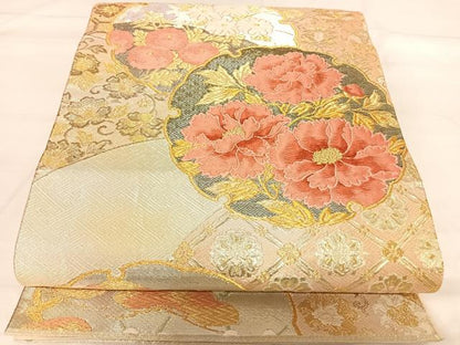 平和屋着物◎西陣 野々村織物謹製 六通柄袋帯 唐織 雪輪重ね吉祥文 金銀糸 正絹 逸品 AABI5623yx