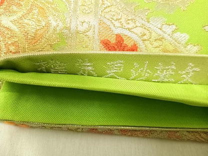 平和屋着物◎六通柄袋帯 唐織 推朱更紗華文 金銀糸 正絹 逸品 AABI5624yx