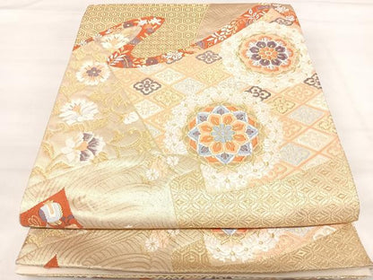 平和屋着物◎六通柄袋帯　唐織　桃山華文　金糸　正絹　逸品　AABI5626yx