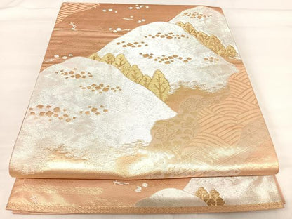 平和屋着物◎六通柄袋帯 遠山重ね文 金銀糸 正絹 逸品 AABI5628yx
