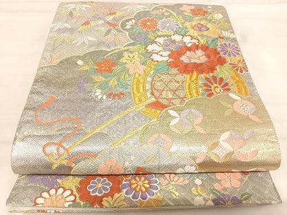 平和屋着物◎西陣 野々村織物謹製 六通柄袋帯 唐織 花鳥文 金銀糸 正絹 逸品 AABI5630yx