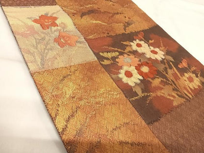 平和屋着物◎佐賀錦 太鼓柄袋帯 すくい織 草花文 金糸 正絹 逸品 AABI5635yx