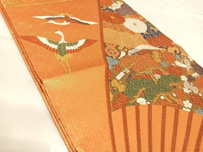平和屋着物◎佐賀錦 六通柄袋帯 唐織 飛鶴宝尽くし 金銀糸 正絹 逸品 AABI5636yx