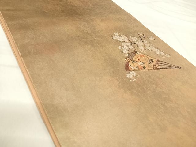 平和屋着物◎太鼓柄袋帯 唐織 扇面花文 金糸 引箔 正絹 逸品 AABI5644yx