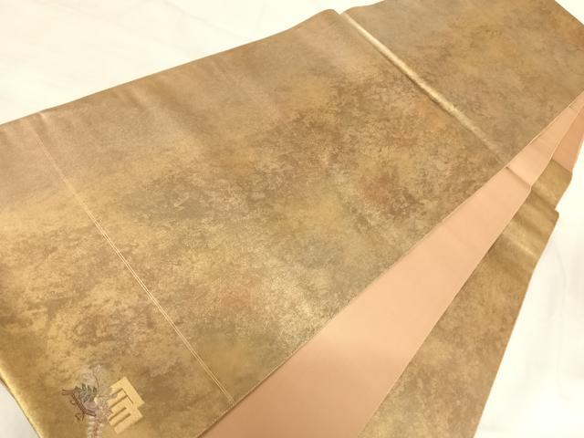 平和屋着物◎太鼓柄袋帯 唐織 扇面花文 金糸 引箔 正絹 逸品 AABI5644yx
