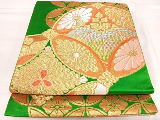 平和屋着物◎六通柄袋帯 七宝文 桐 金銀糸 正絹 逸品 AABI5647yx