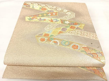 平和屋着物◎六通柄袋帯 唐織 鬘帯花蝶文 金糸 正絹 逸品 AABI5650yx