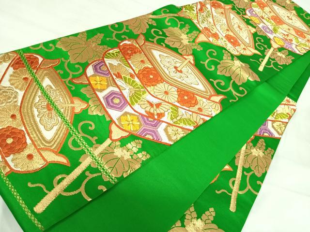 平和屋着物◎六通柄袋帯 唐織 糸巻文 金糸 正絹 逸品 AABI5652yx