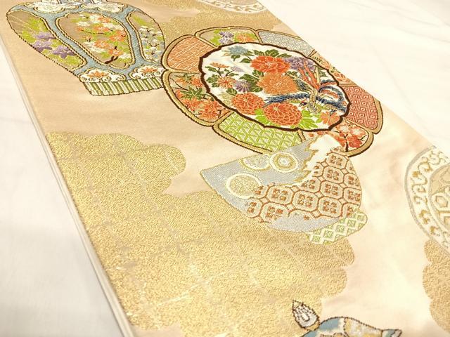 平和屋着物◎六通柄袋帯 陶器花文 鳳凰 金銀糸 正絹 逸品 AABI5654yx