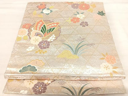 平和屋着物◎六通柄袋帯 唐織 雪輪能衣文 金銀糸 正絹 逸品 AABI5655yx
