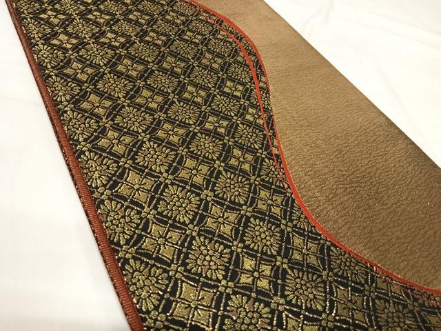 平和屋着物◎全通柄袋帯 よろけ花間道 黒地 金糸 正絹 逸品 AABI5657yx