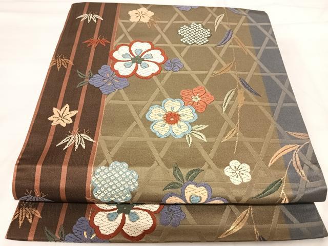 平和屋着物◎六通柄袋帯 唐織 草花文 金糸 正絹 逸品 AABI5662yx