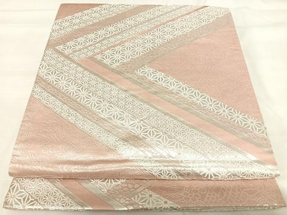平和屋着物◎両面全通柄袋帯 流水吉祥花文 銀糸 正絹 逸品 AABI5663yx