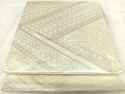平和屋着物◎両面全通柄袋帯 流水吉祥花文 銀糸 正絹 逸品 AABI5663yx