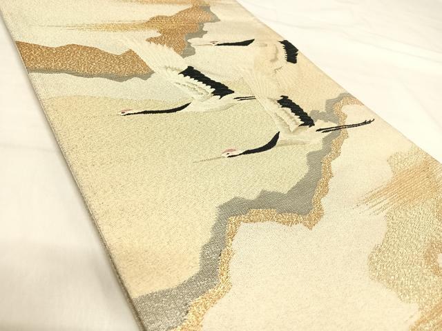 平和屋着物◎明綴 太鼓柄袋帯 飛鶴文 プラチナ箔 正絹 逸品 AABI5664yx