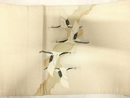 平和屋着物◎明綴 太鼓柄袋帯 飛鶴文 プラチナ箔 正絹 逸品 AABI5664yx