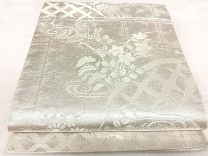 平和屋着物◎佐賀錦　六通柄袋帯　流水花籬文　銀糸　正絹　逸品　AABI5665yx