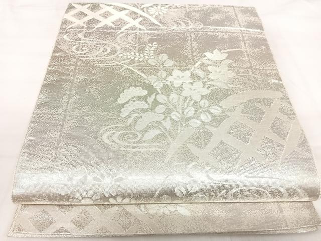 平和屋着物◎佐賀錦　六通柄袋帯　流水花籬文　銀糸　正絹　逸品　AABI5665yx
