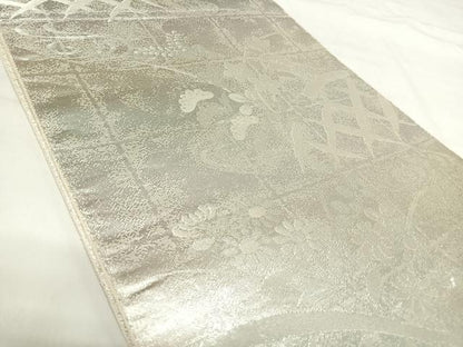 平和屋着物◎佐賀錦　六通柄袋帯　流水花籬文　銀糸　正絹　逸品　AABI5665yx