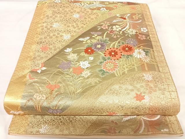 平和屋着物◎六通柄袋帯 唐織 鳳凰花文 金糸 正絹 逸品 AABI5667yx