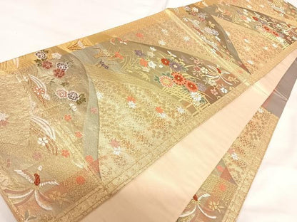 平和屋着物◎六通柄袋帯 唐織 鳳凰花文 金糸 正絹 逸品 AABI5667yx