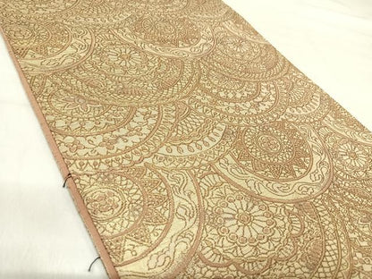 平和屋着物◎全通柄 本袋帯 花青海波 金糸 正絹 逸品 AABI5675yx